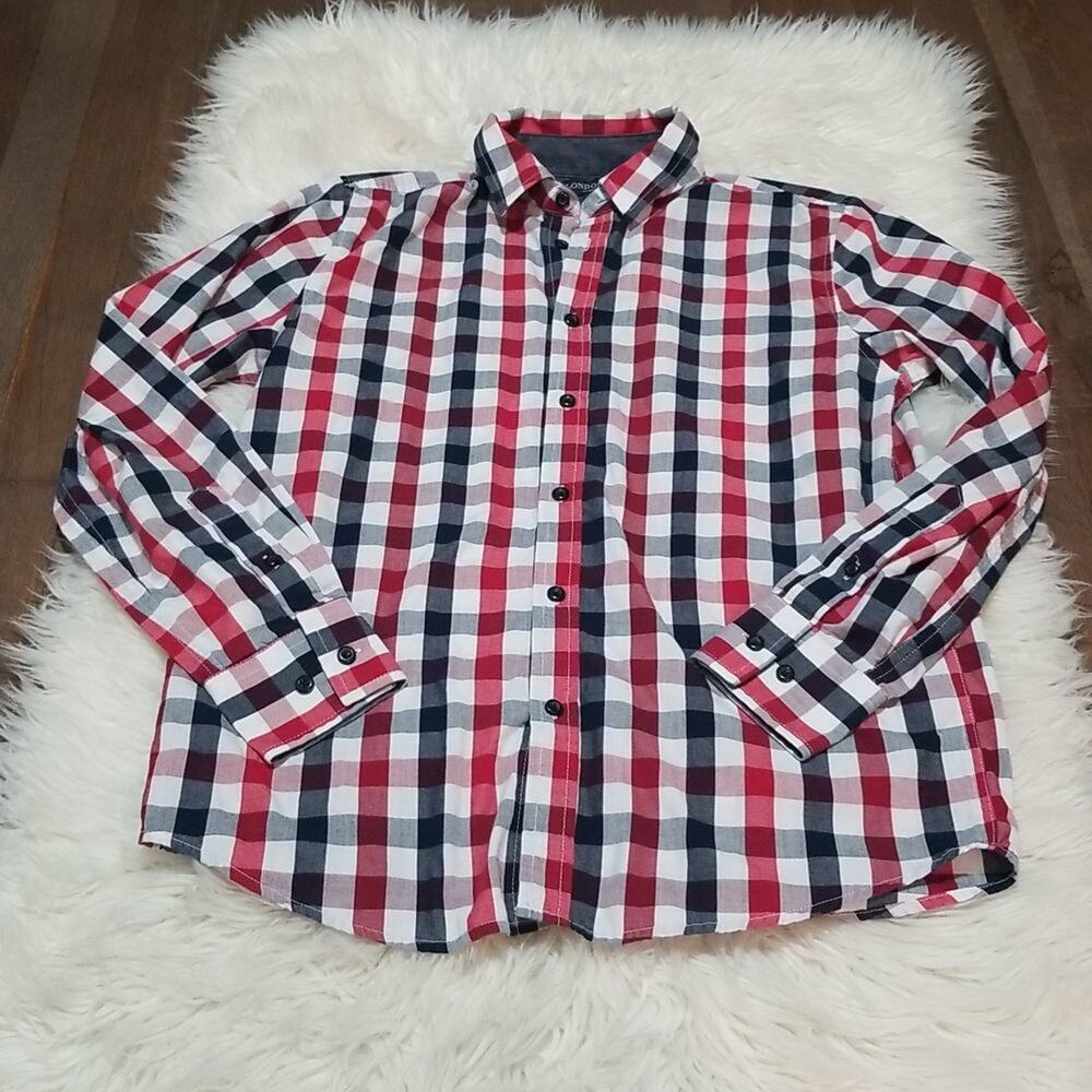 London Fog Men's Casual Button-Down Shirt Black Red White Check Size Small